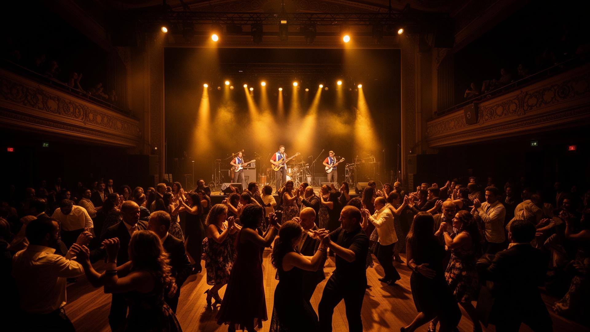 Concert hall with audience during a live Cuban music performance